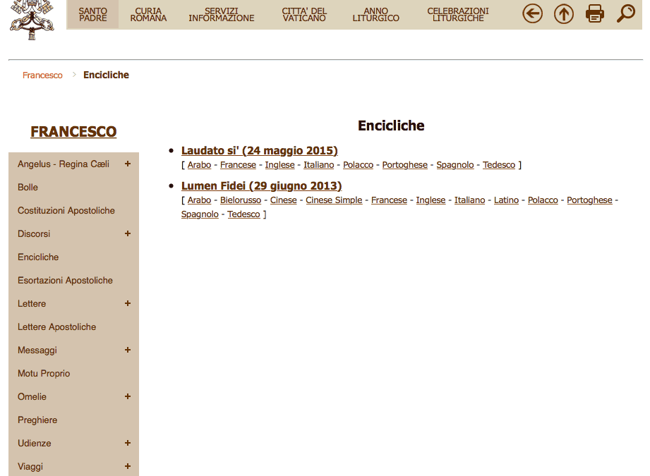 Download hier “Laudato si” in acht talen