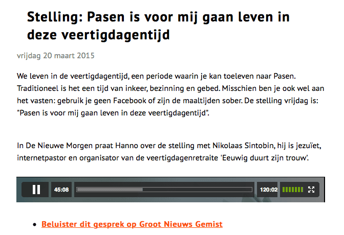 Nikolaas Sintobin sj in gesprek over de Weg naar Pasen, op de Groot Nieuws Radio