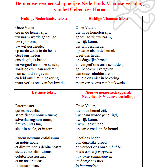 Over enkele dagen is het zover: nieuwe tekst Onze Vader, gemeenschappelijk voor NL en VL!