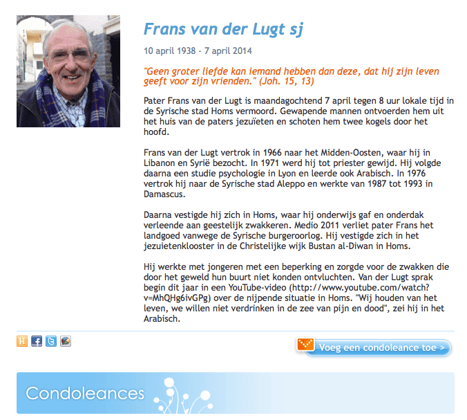 Condoleance Frans van der Lugt sj
